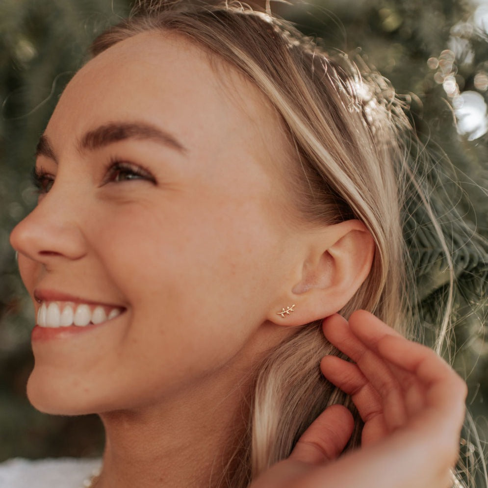 Laurel Gold Leaf Studs - WonderingCloth