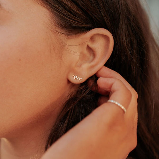 Laurel Gold Leaf Studs - WonderingCloth