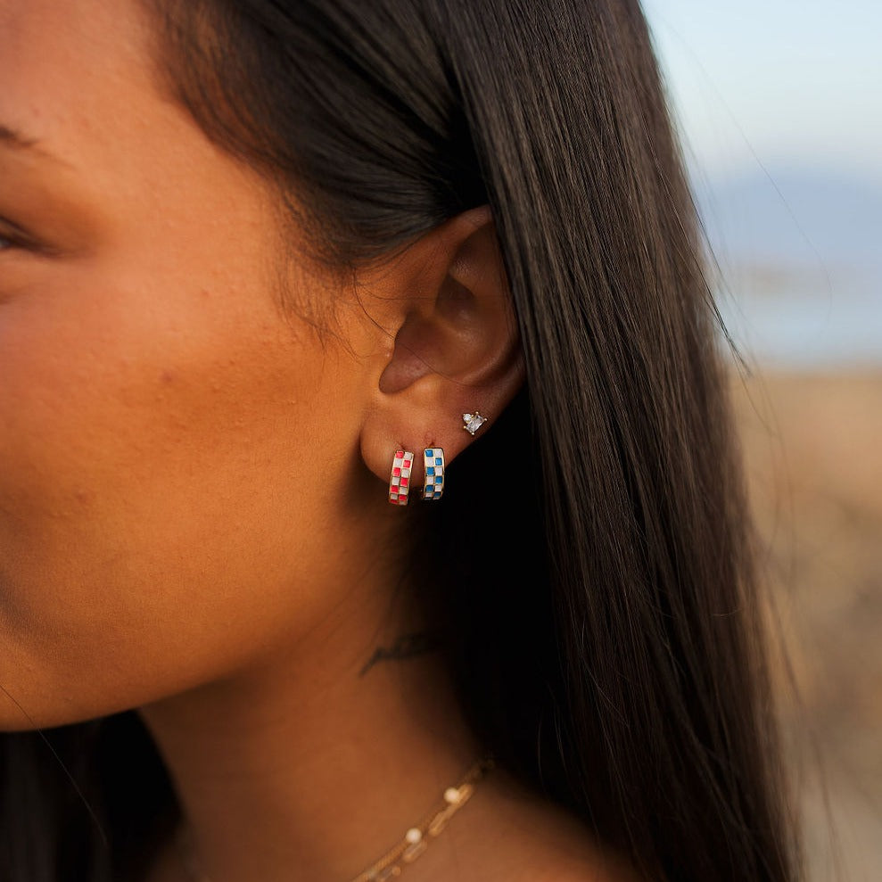 Pink & White Checkered Hoops - WonderingCloth
