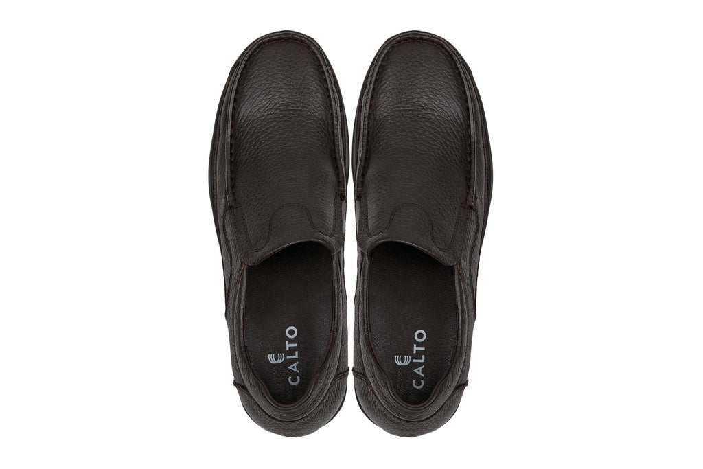 CALTO - G1823 - 3 Inches Taller (Brown) - Lightweight Slip-On Loafer Dress Shoes - WonderingCloth