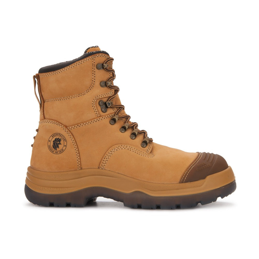 ROCKROOSTER Kimberly Tan 7 inch Zip-sided Steel Toe Leather Work Boots AK232Z - WonderingCloth