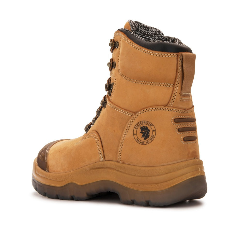 ROCKROOSTER Kimberly Tan 7 inch Zip-sided Steel Toe Leather Work Boots AK232Z - WonderingCloth