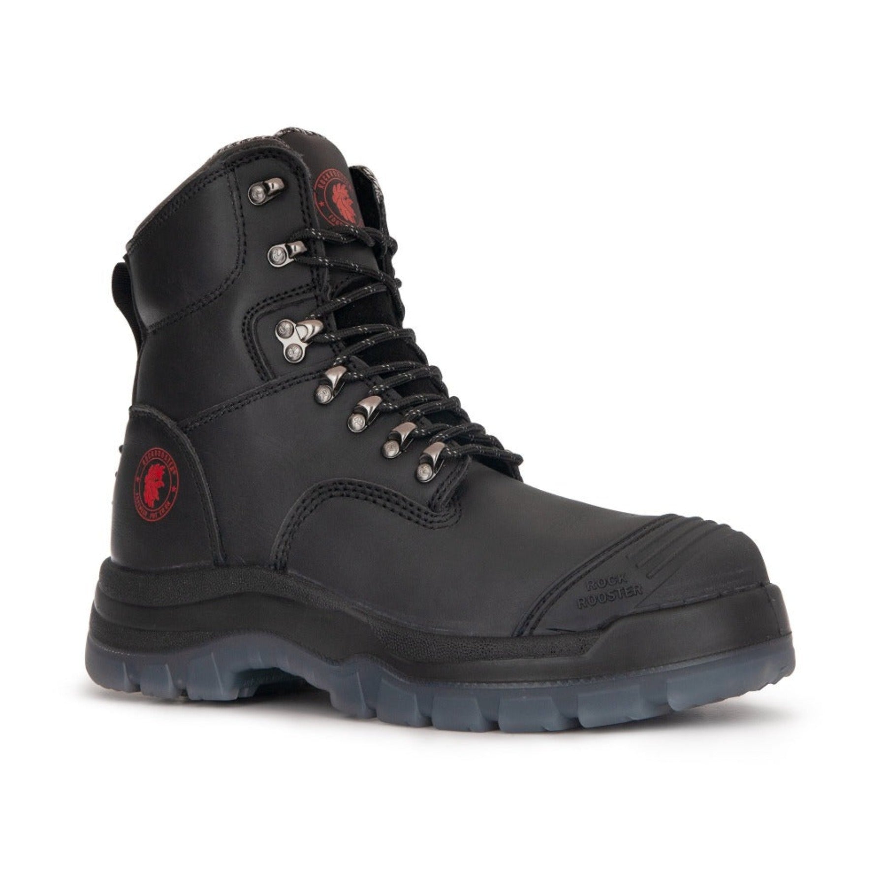ROCKROOSTER Kensington Black 7 inch Zip-sided Steel Toe Leather Work Boots AK245Z - WonderingCloth
