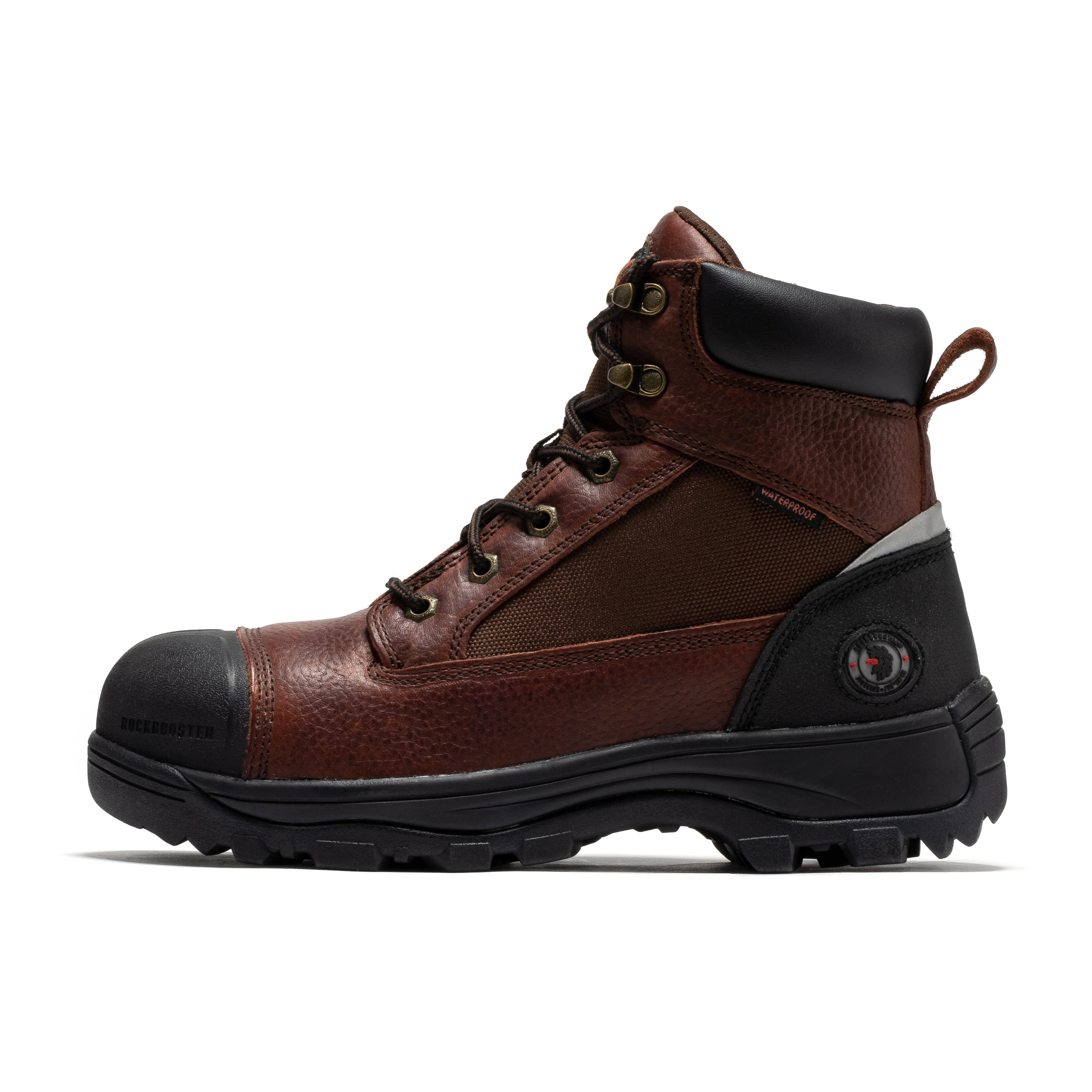 ROCKROOSTER Daviston 6 inch Brown Composite Toe Waterproof Work Boots AT872 - WonderingCloth