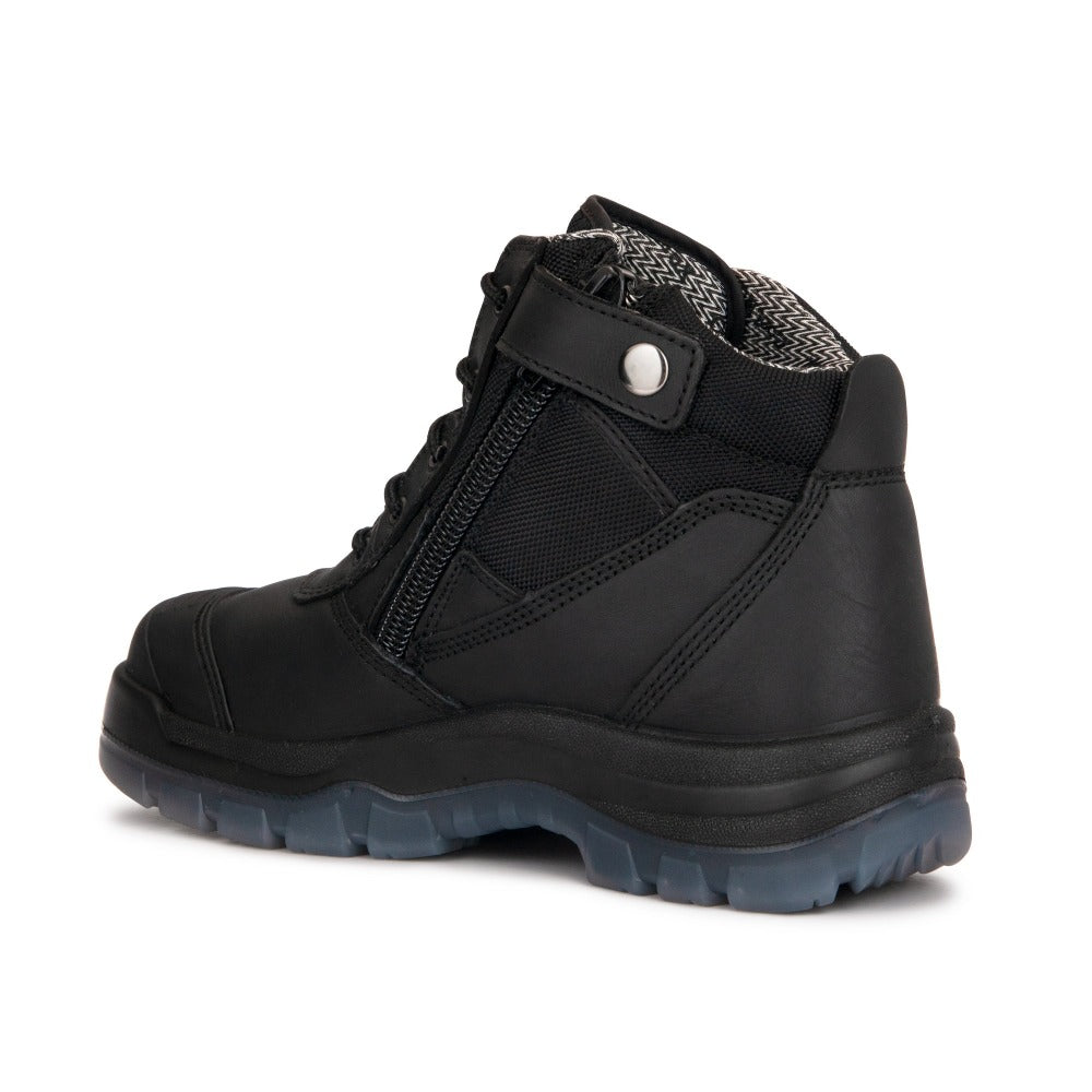 ROCKROOSTER Crisson Black 6 inch Zip sided Steel Toe Leather Work Boots AK050BK - WonderingCloth