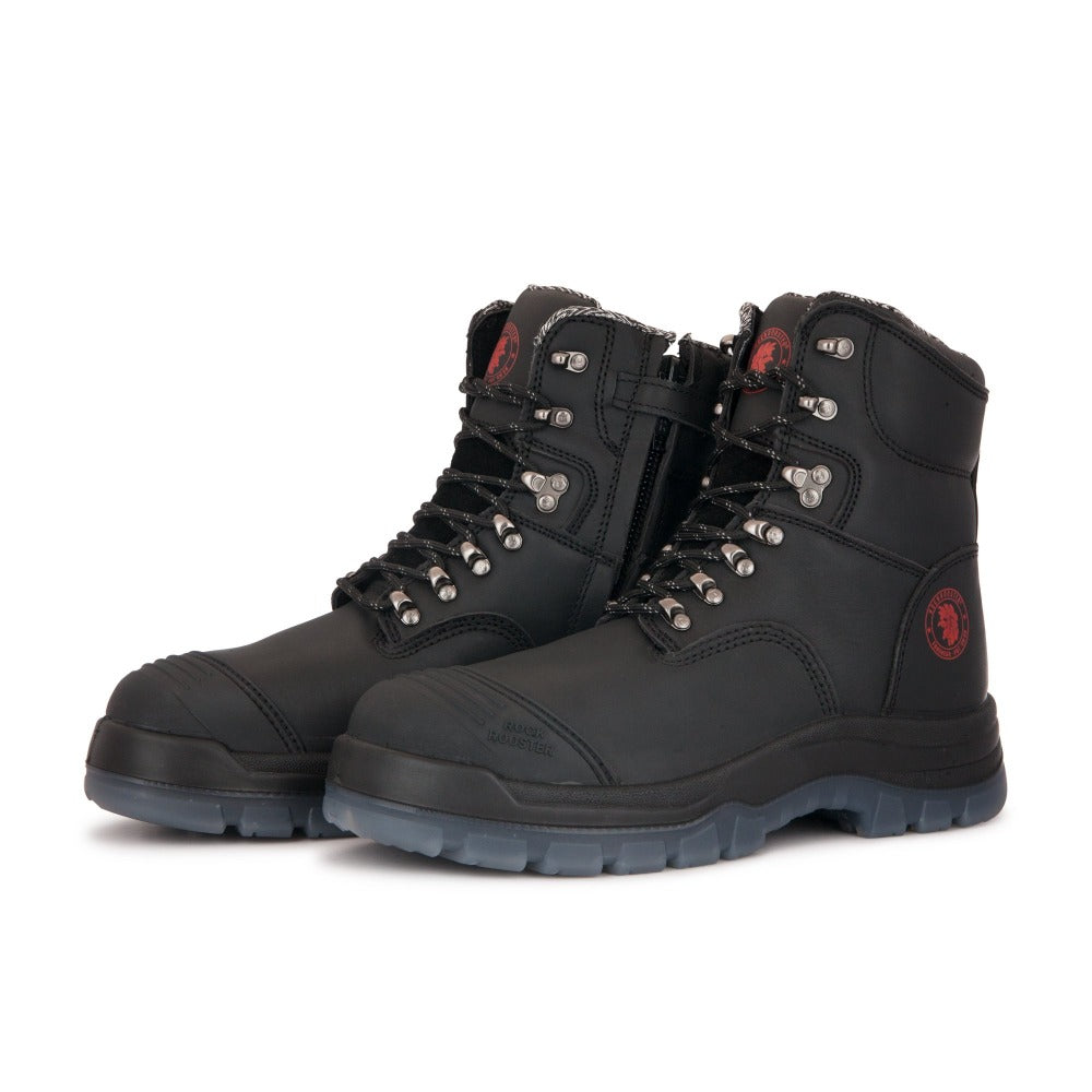 ROCKROOSTER Kensington Black 7 inch Zip-sided Steel Toe Leather Work Boots AK245Z - WonderingCloth