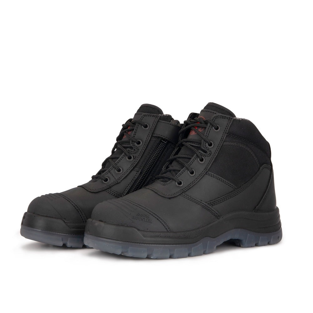 ROCKROOSTER Crisson Black 6 inch Zip sided Steel Toe Leather Work Boots AK050BK - WonderingCloth
