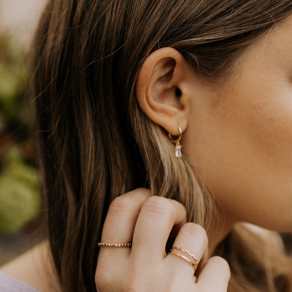 Sophie Baguette Diamond Dangle Hoops - WonderingCloth