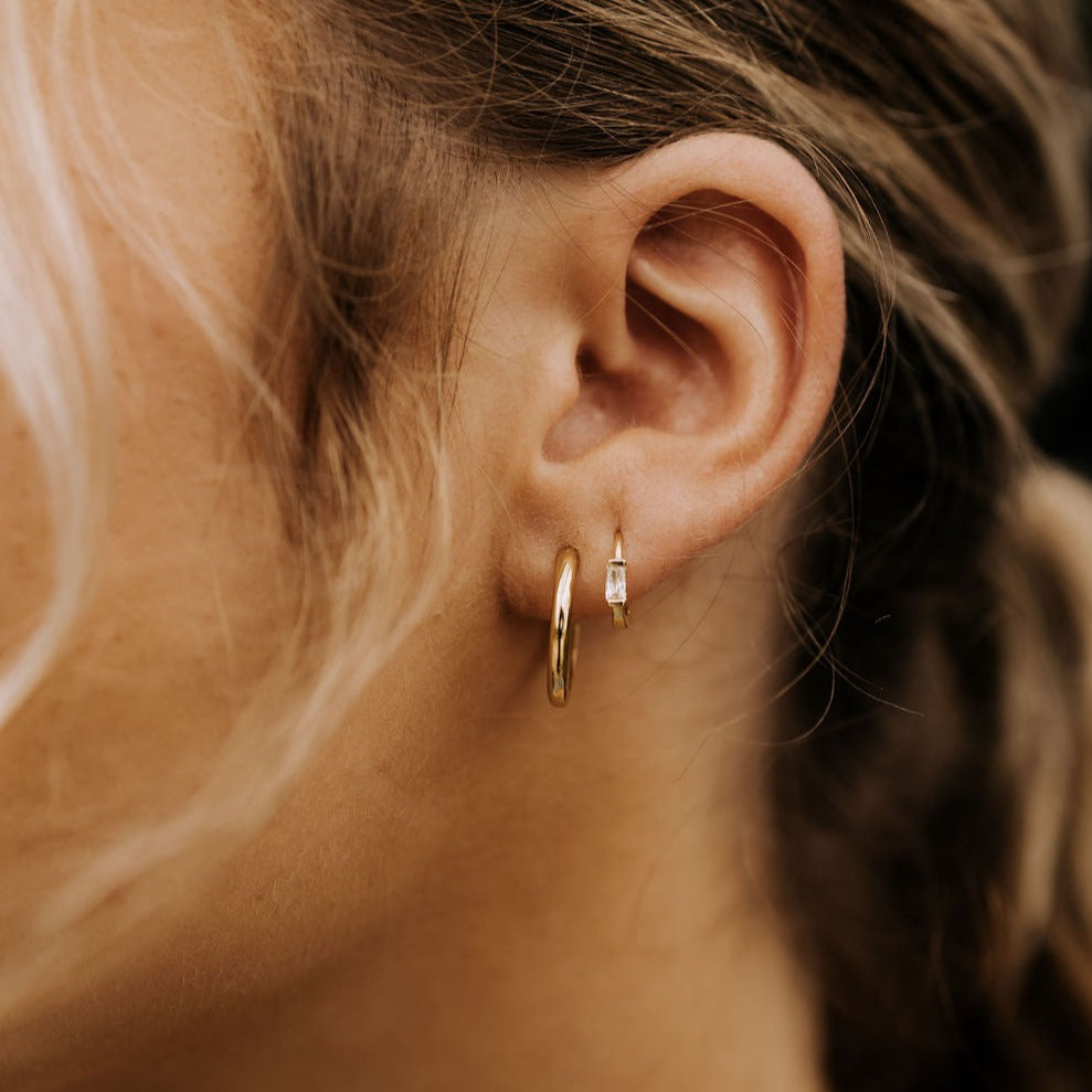 Sophie Baguette Diamond Mini Hoops - WonderingCloth