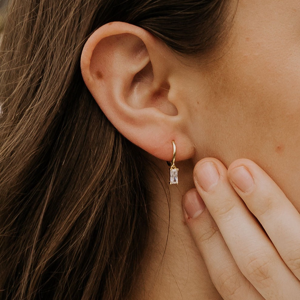 Sophie Baguette Diamond Dangle Hoops - WonderingCloth