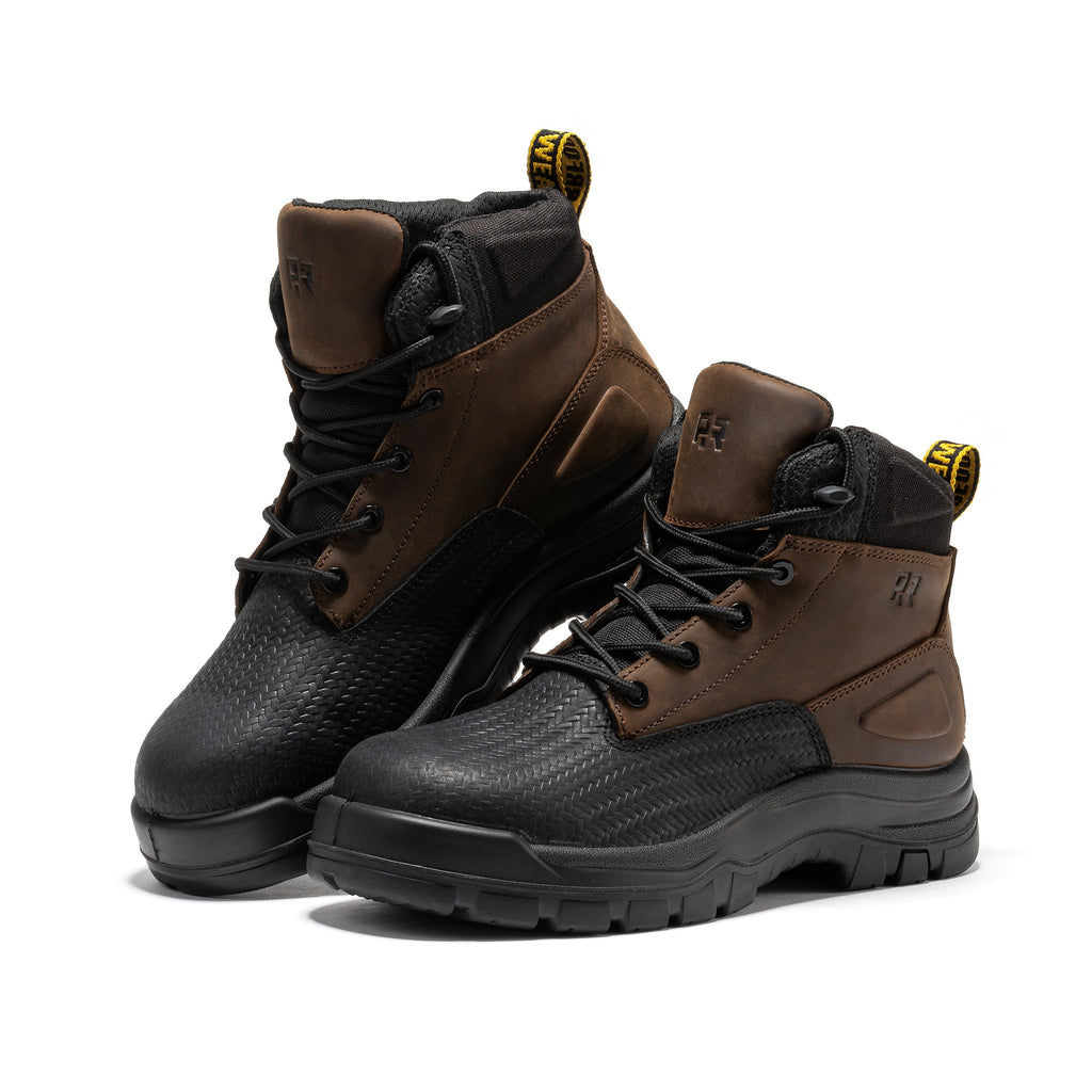 ROCKROOSTER Marfa Brown 6 Inch Waterproof Composite Toe Leather Work Boots CP210 - WonderingCloth