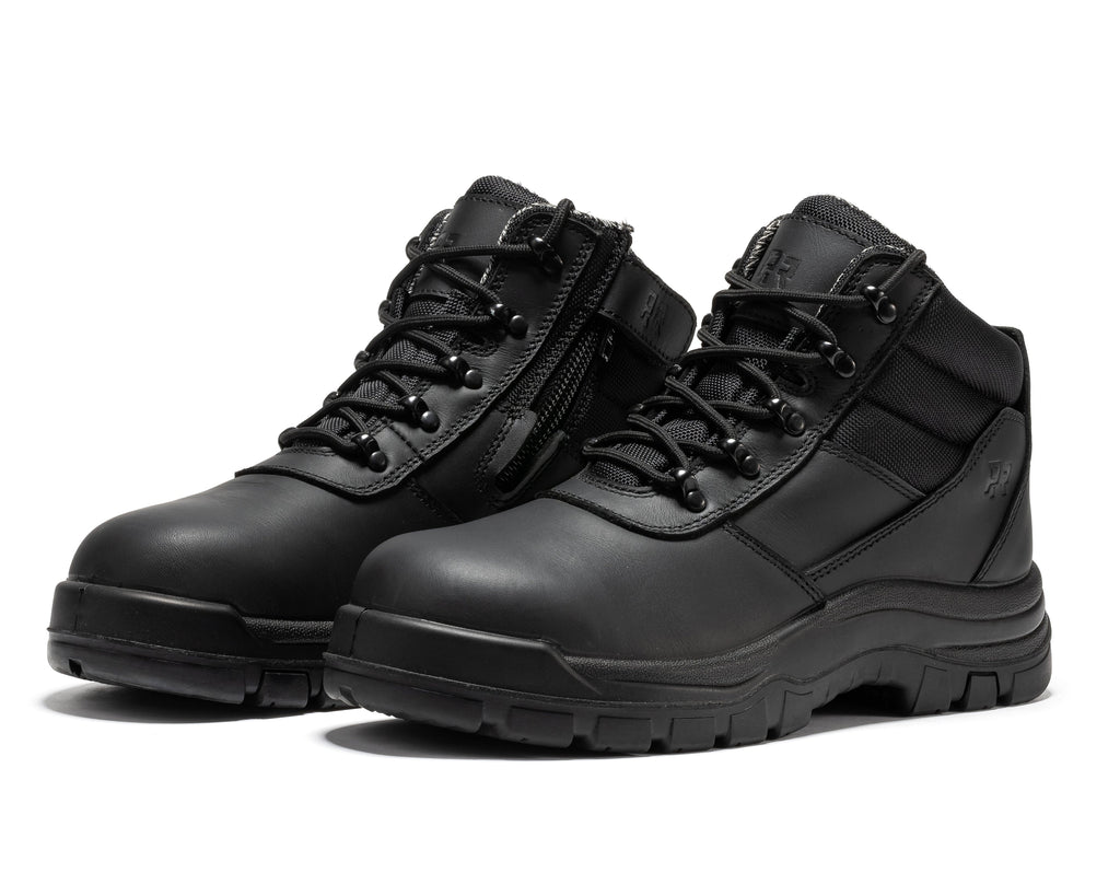 ROCKROOSTER Avalon Black 6 Inch Zip-sided Composite toe Leather Work Boots CP213BK - WonderingCloth