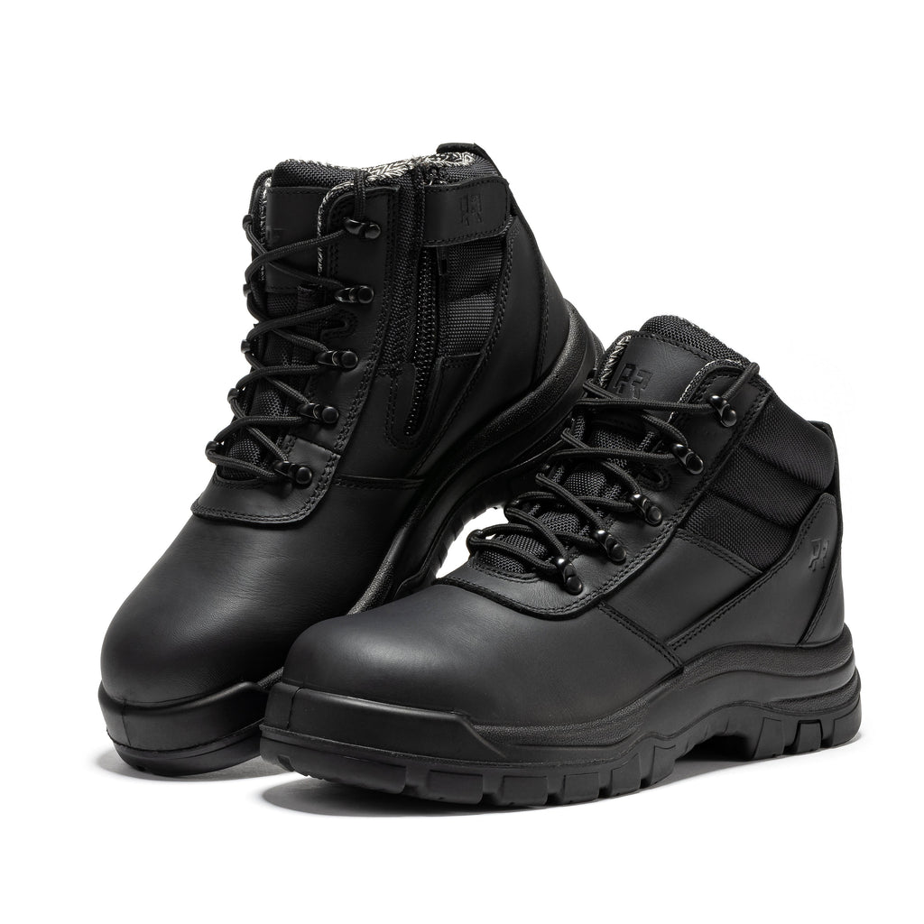 ROCKROOSTER Avalon Black 6 Inch Zip-sided Composite toe Leather Work Boots CP213BK - WonderingCloth