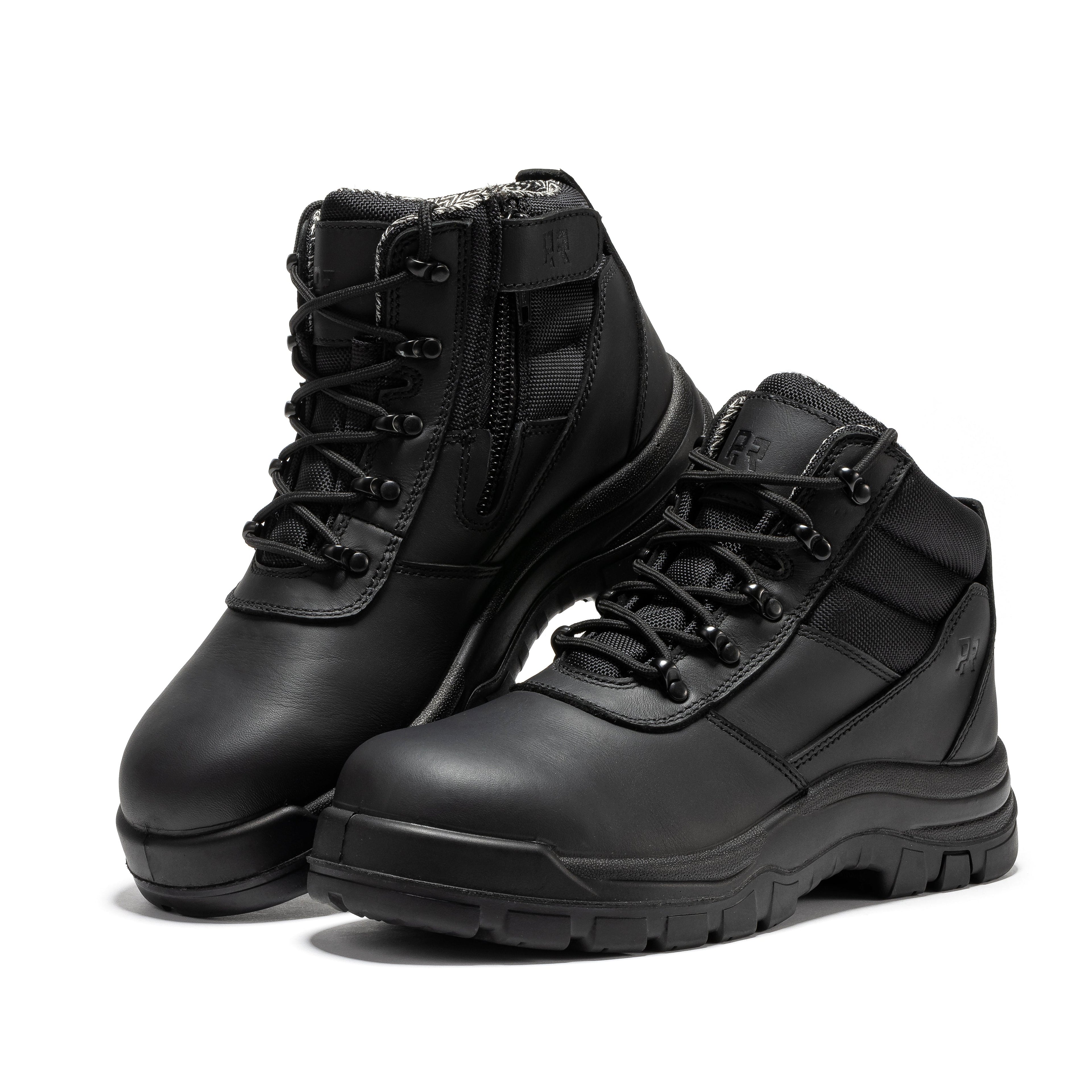 ROCKROOSTER Avalon Black 6 Inch Zip-sided Composite toe Leather Work Boots CP213BK - WonderingCloth