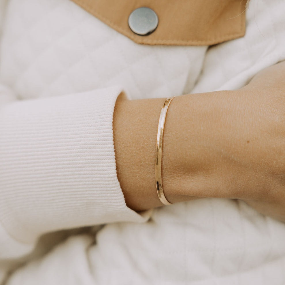 Jade Gold Filled Herringbone Bracelet - WonderingCloth