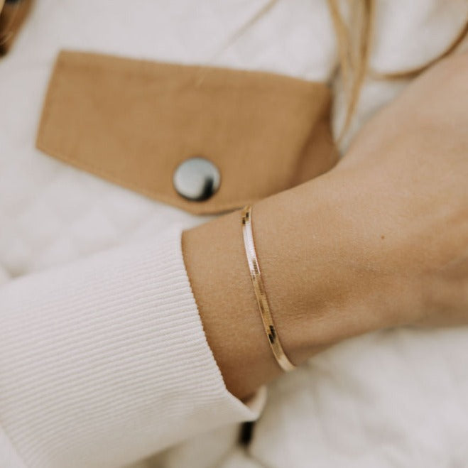 Jade Gold Filled Herringbone Bracelet - WonderingCloth