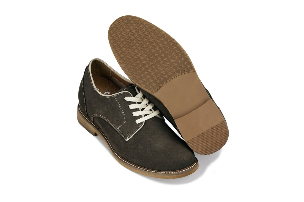 CALTO - J1311 - 3 Inches Taller (Sardine Grey) - Business Casual Leather Derbies - WonderingCloth