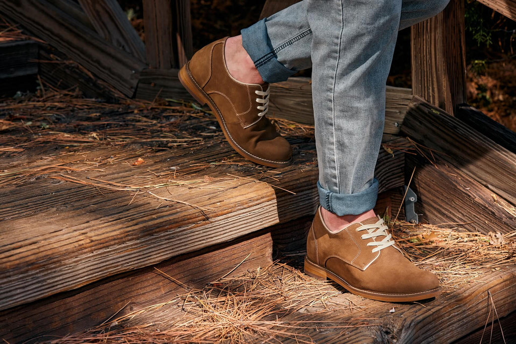 CALTO - J1312 - 3 Inches Taller (Khaki Brown) - Business Casual Leather Derbies - WonderingCloth
