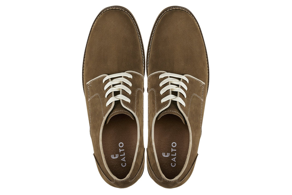 CALTO - J1312 - 3 Inches Taller (Khaki Brown) - Business Casual Leather Derbies - WonderingCloth
