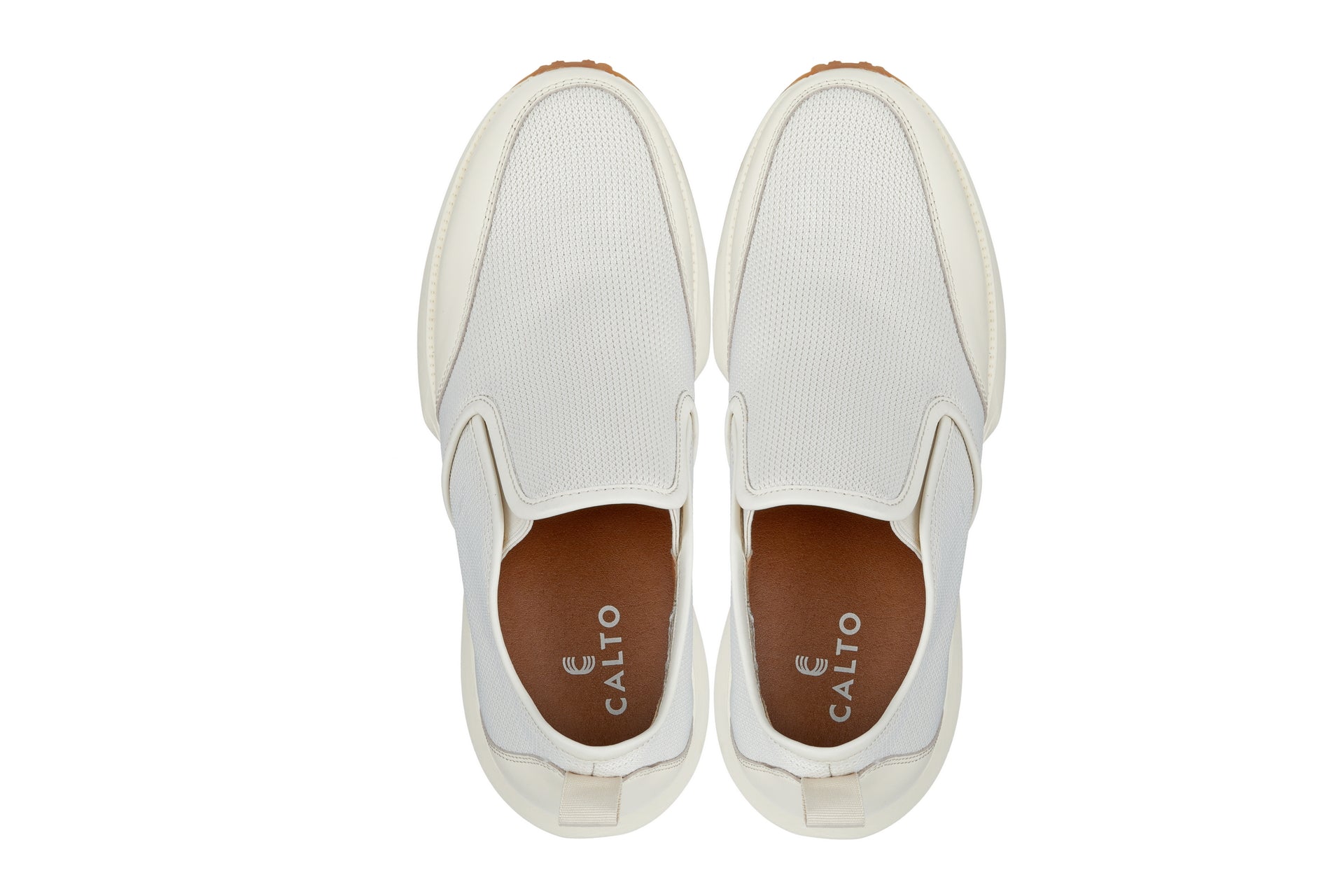 CALTO - J1434  - 3.3 Inches Taller (Off-White) - Casual Chunky Sole Sneaker Loafers - WonderingCloth