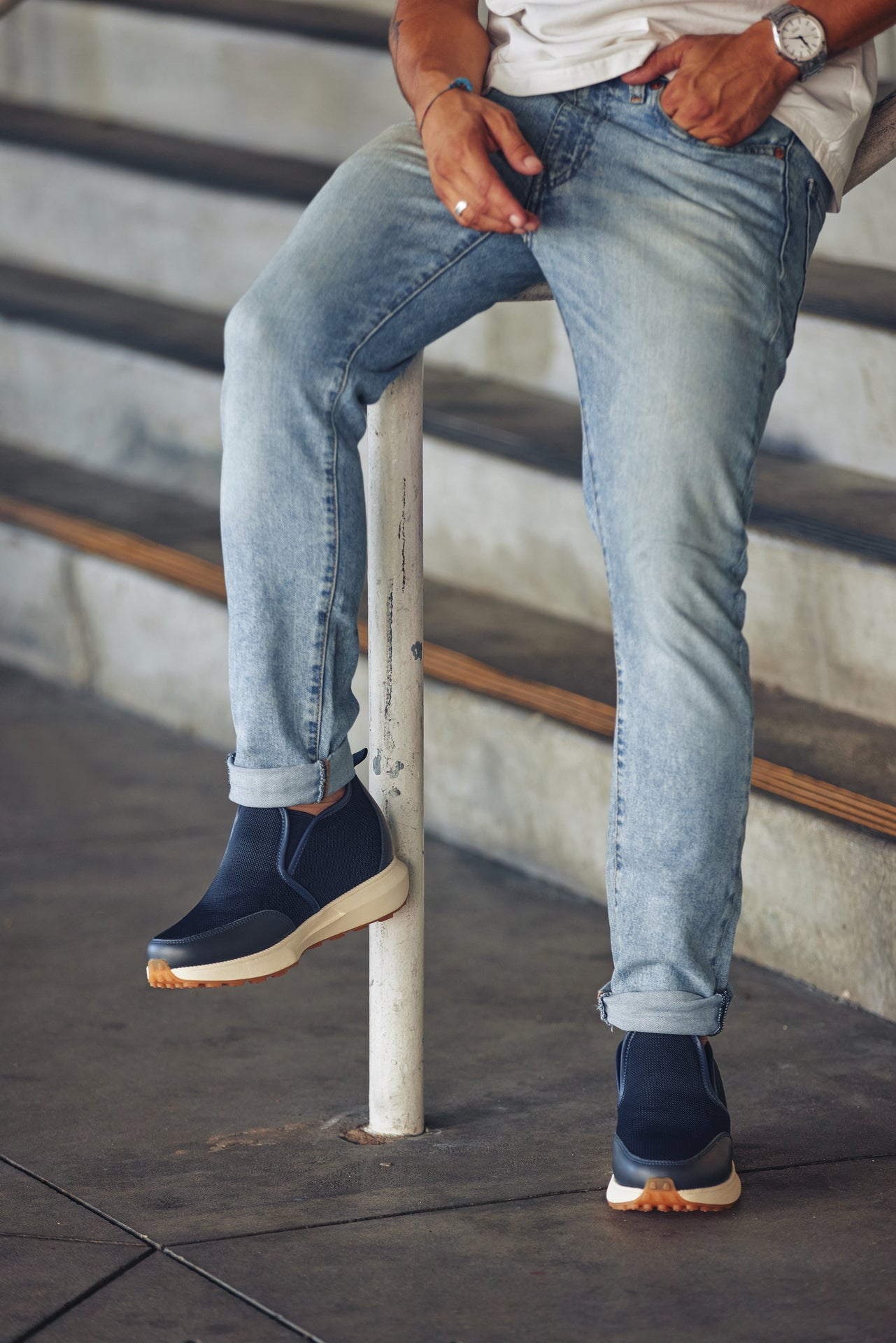 CALTO - J1435  - 3.3 Inches Taller (Dark Blue) - Casual Chunky Sole Sneaker Loafers - WonderingCloth