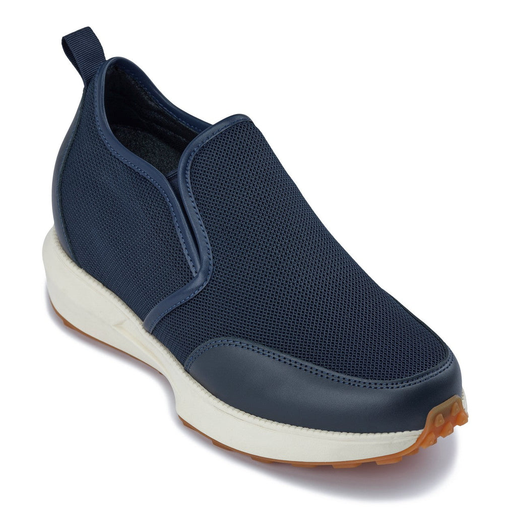 CALTO - J1435  - 3.3 Inches Taller (Dark Blue) - Casual Chunky Sole Sneaker Loafers - WonderingCloth