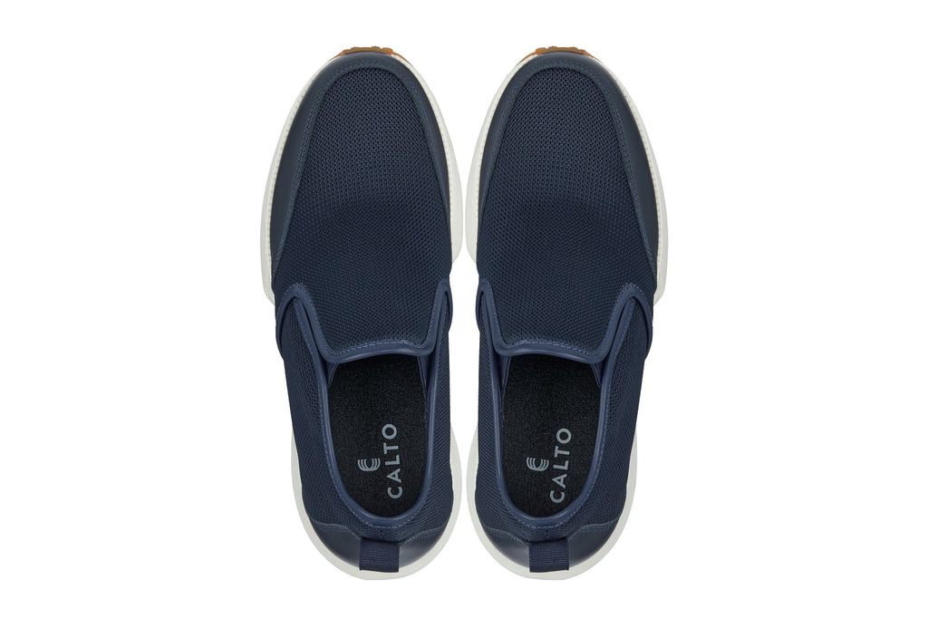 CALTO - J1435  - 3.3 Inches Taller (Dark Blue) - Casual Chunky Sole Sneaker Loafers - WonderingCloth