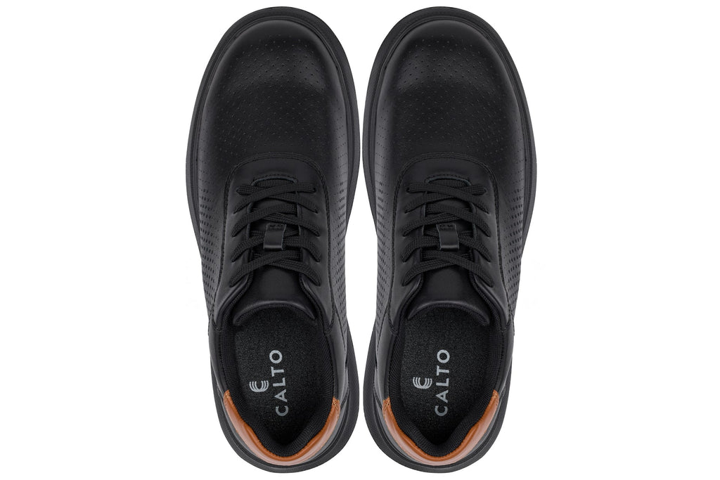 CALTO - J1580  - 2.6 Inches Taller (Black/Black Sole) - Lightweight Casual Walkers - WonderingCloth