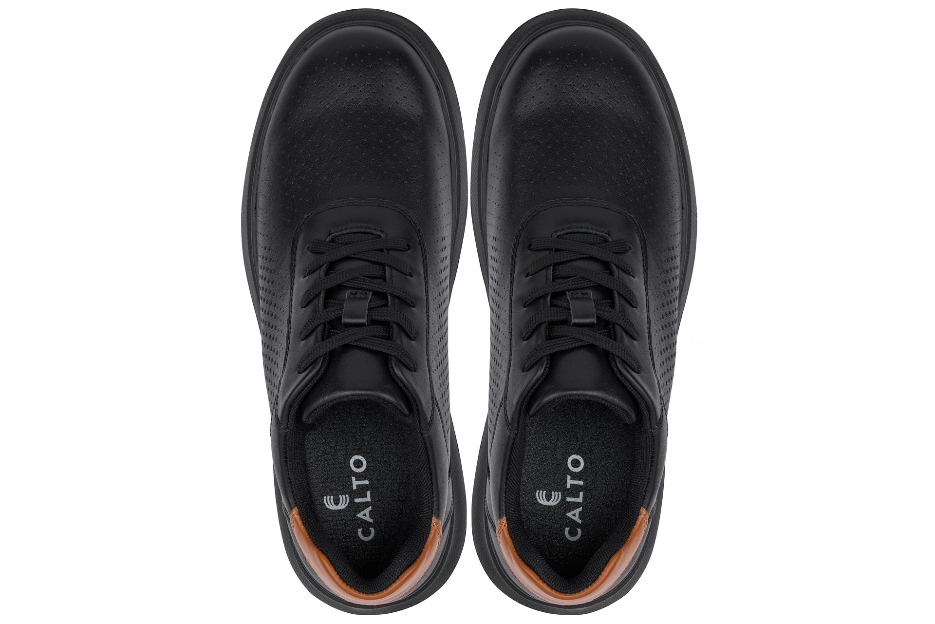 CALTO - J1580  - 2.6 Inches Taller (Black/Black Sole) - Lightweight Casual Walkers - WonderingCloth