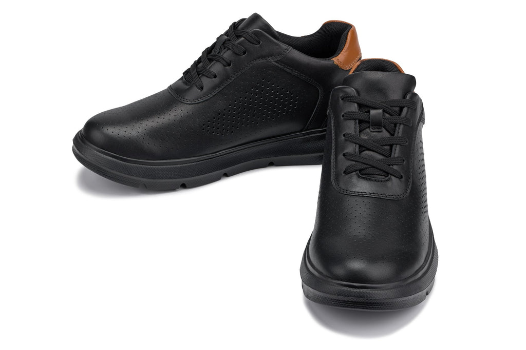 CALTO - J1580  - 2.6 Inches Taller (Black/Black Sole) - Lightweight Casual Walkers - WonderingCloth