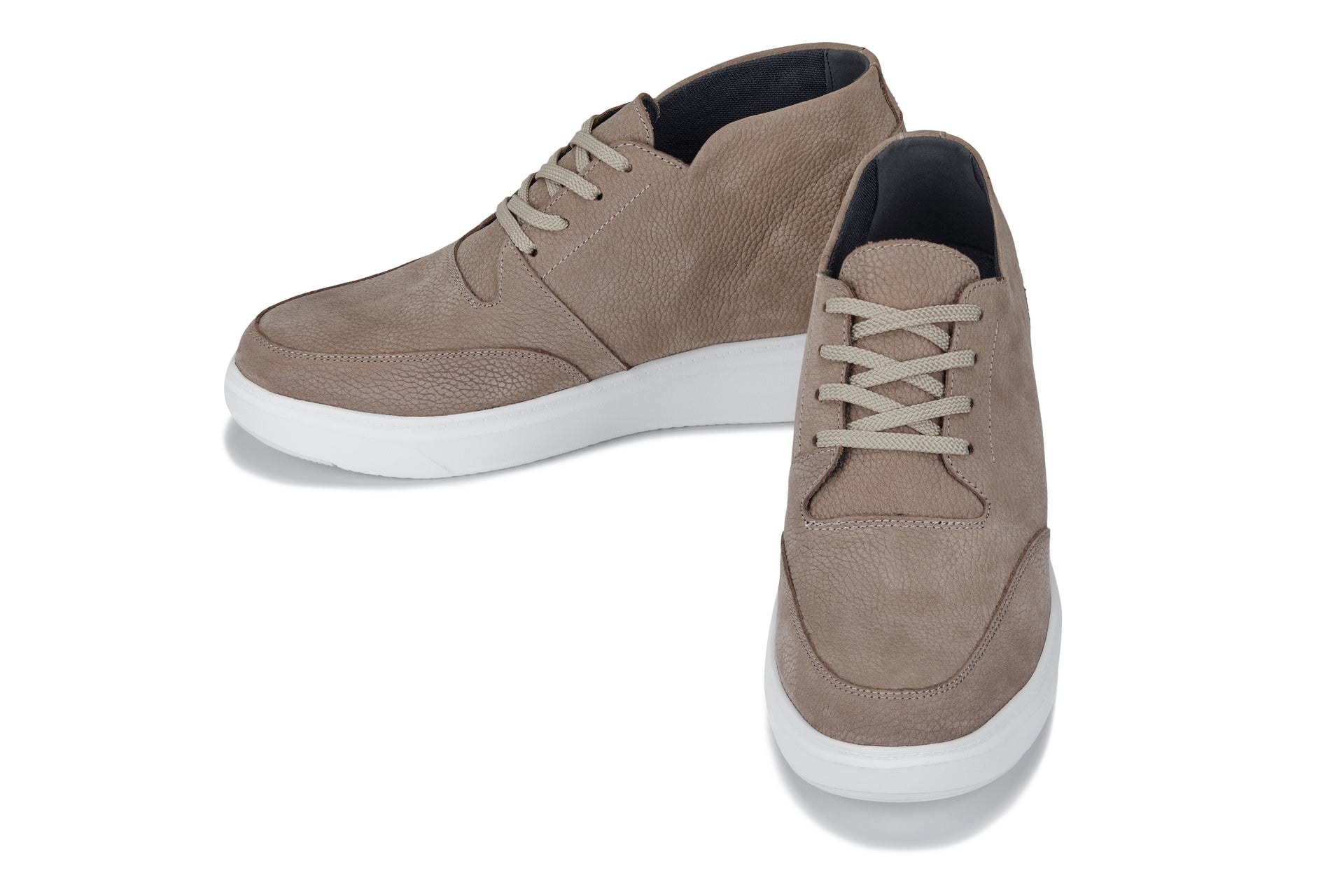 CALTO - J1770  - 3.2 Inches Taller (Khaki) - Casual Chunky Sole Boots – Soft Pebble Grain Nubuck Leather - WonderingCloth