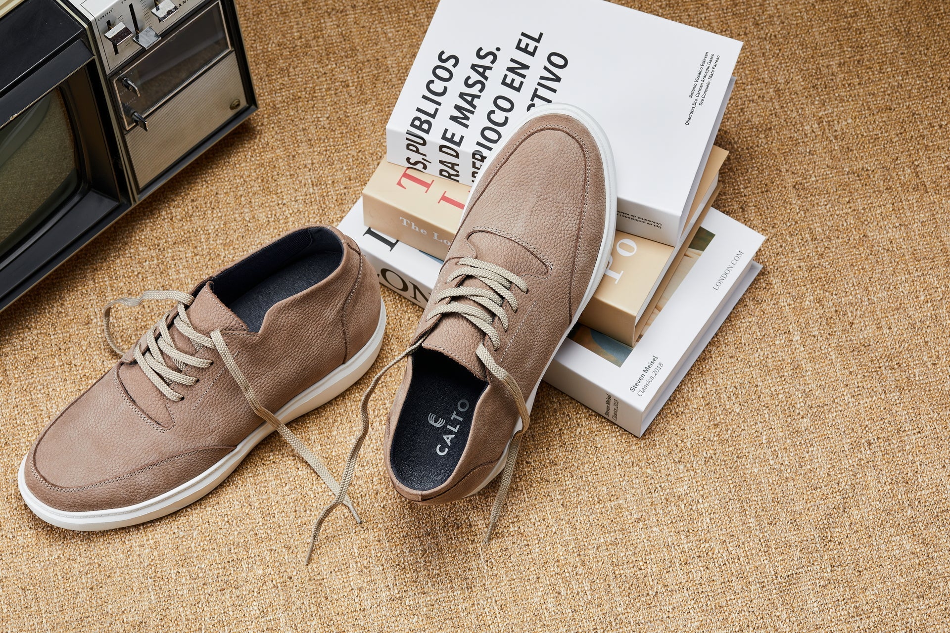 CALTO - J1770  - 3.2 Inches Taller (Khaki) - Casual Chunky Sole Boots – Soft Pebble Grain Nubuck Leather - WonderingCloth