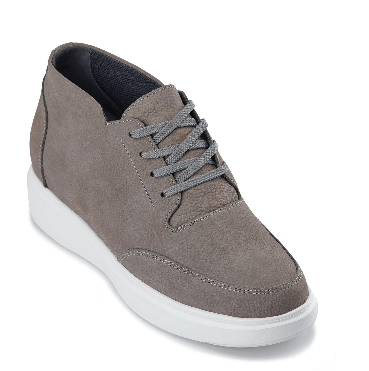 CALTO - J1771  - 3.2 Inches Taller (Grey) - Casual Chunky Sole Boots – Soft Pebble Grain Nubuck Leather - WonderingCloth