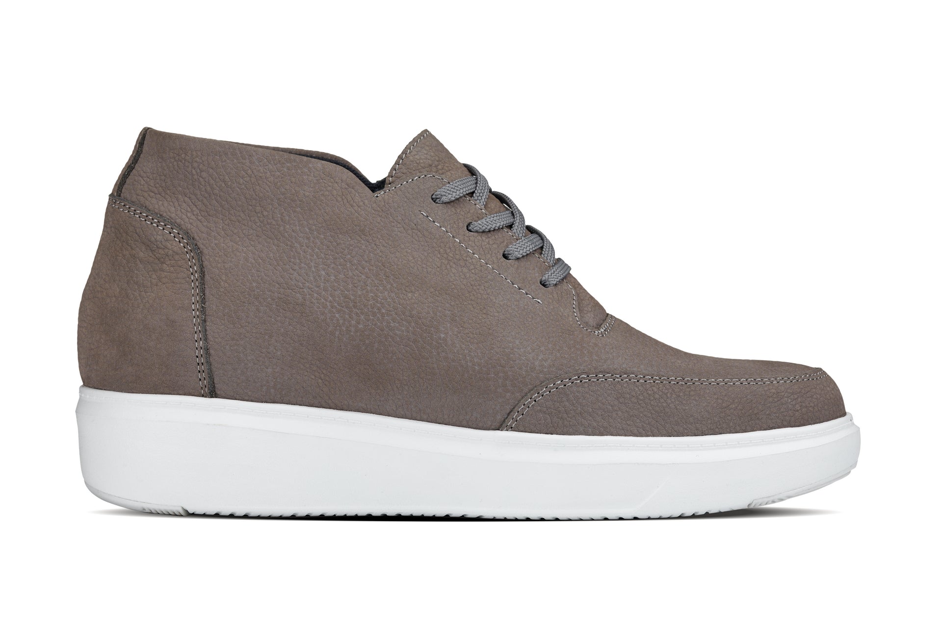 CALTO - J1771  - 3.2 Inches Taller (Grey) - Casual Chunky Sole Boots – Soft Pebble Grain Nubuck Leather - WonderingCloth