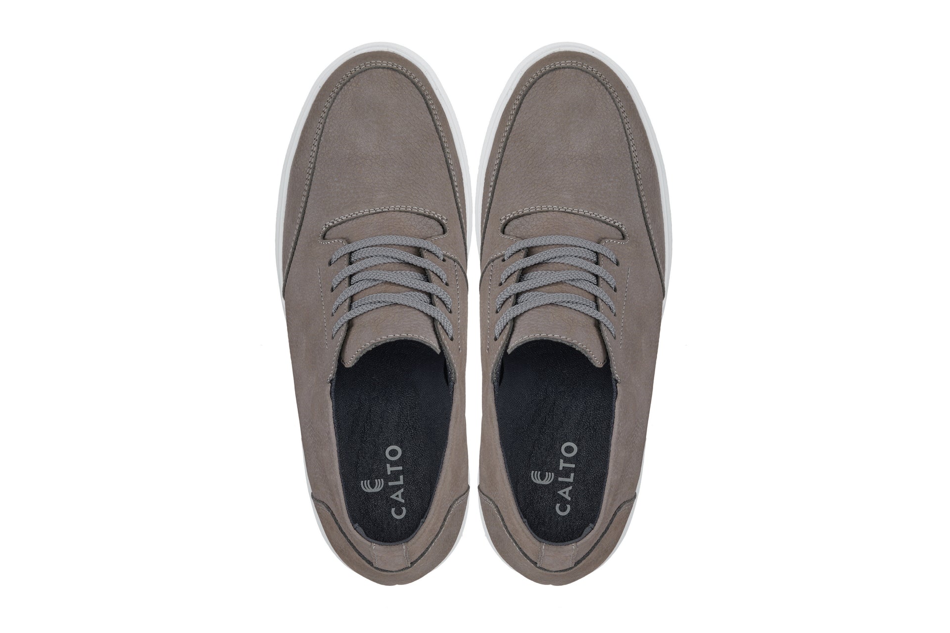 CALTO - J1771  - 3.2 Inches Taller (Grey) - Casual Chunky Sole Boots – Soft Pebble Grain Nubuck Leather - WonderingCloth