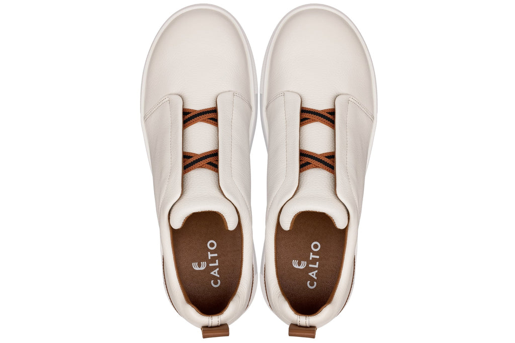 CALTO - J1933  - 2.6 Inches Taller (Off-White) - Slip-On  Snoafers - WonderingCloth