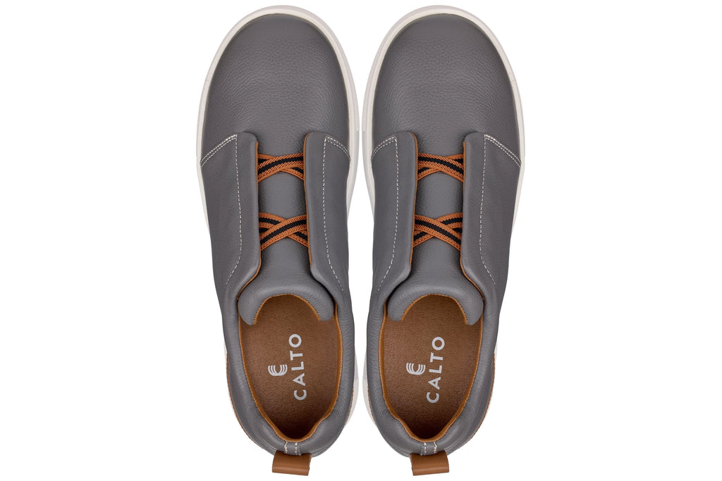 CALTO - J1935  - 2.6 Inches Taller (Grey) - Slip-On Snoafers - WonderingCloth