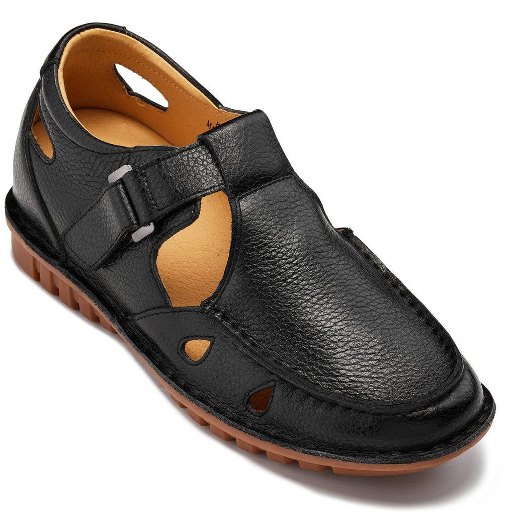 CALTO - K0751 - 2.8 Inches Taller (Black) - Lightweight Casual Fisherman Sandal - WonderingCloth