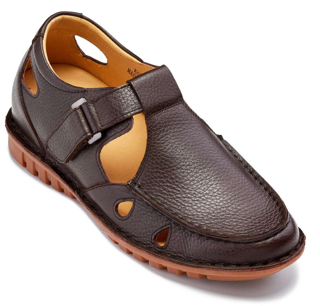 CALTO - K0752 - 2.8 Inches Taller (Coffee Brown) - Lightweight Casual Fisherman Sandal - WonderingCloth