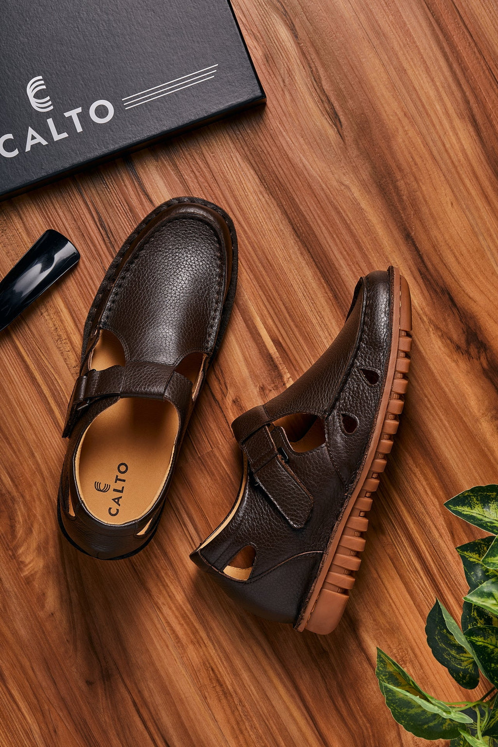 CALTO - K0752 - 2.8 Inches Taller (Coffee Brown) - Lightweight Casual Fisherman Sandal - WonderingCloth