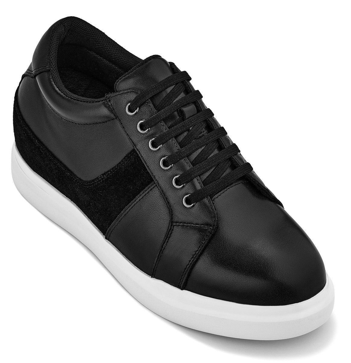 CALTO - K1530 - 3 Inches Taller (Black) - Lightweight Leather Sneakers - WonderingCloth