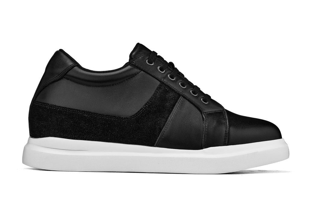 CALTO - K1530 - 3 Inches Taller (Black) - Lightweight Leather Sneakers - WonderingCloth