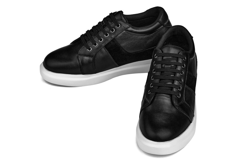 CALTO - K1530 - 3 Inches Taller (Black) - Lightweight Leather Sneakers - WonderingCloth