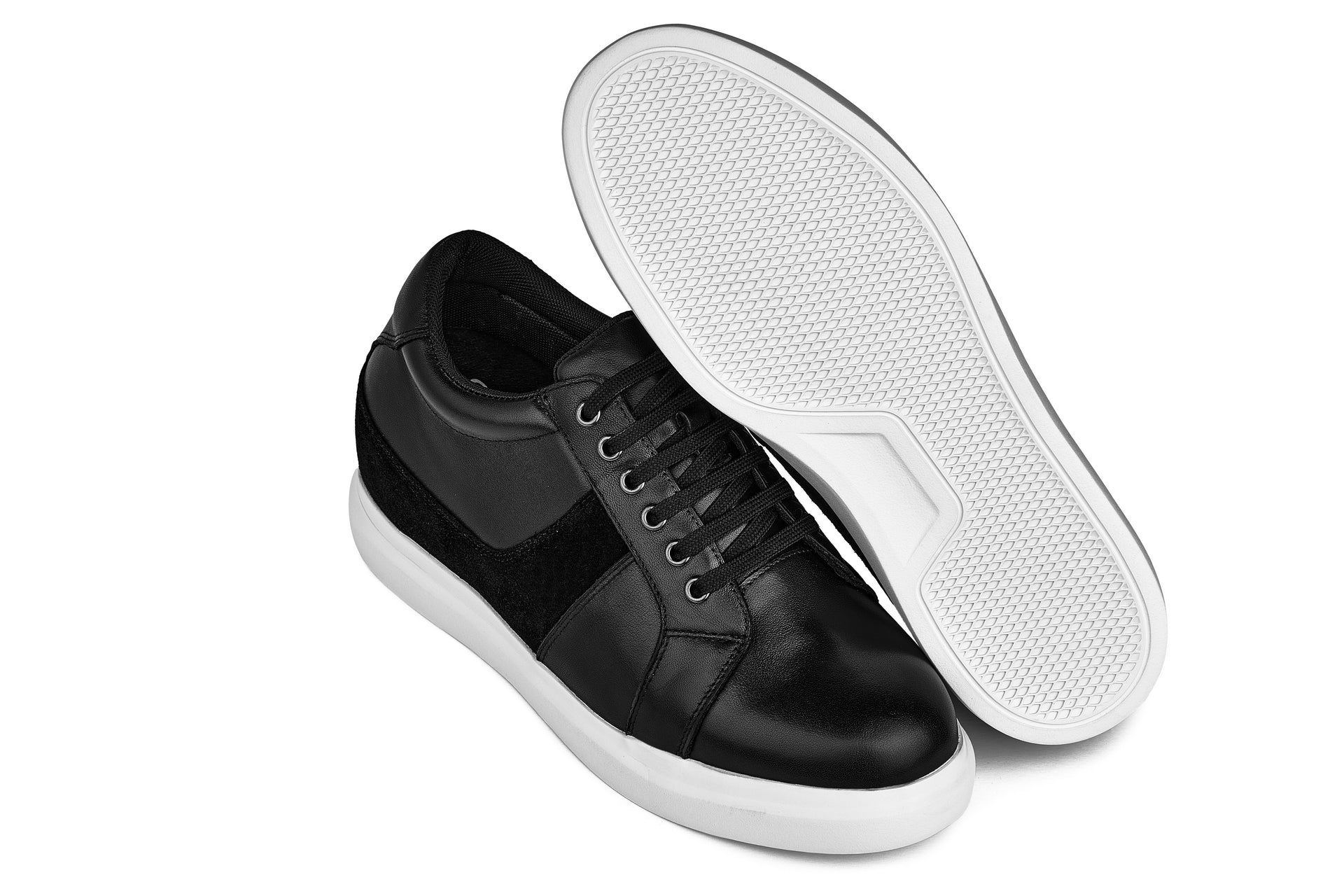CALTO - K1530 - 3 Inches Taller (Black) - Lightweight Leather Sneakers - WonderingCloth