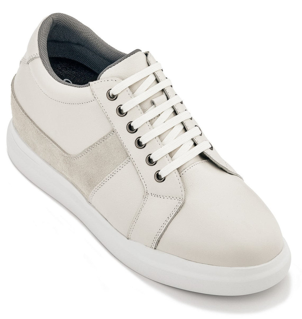 CALTO - K1531 - 3 Inches Taller (Off White) - Lightweight Leather Sneakers - WonderingCloth