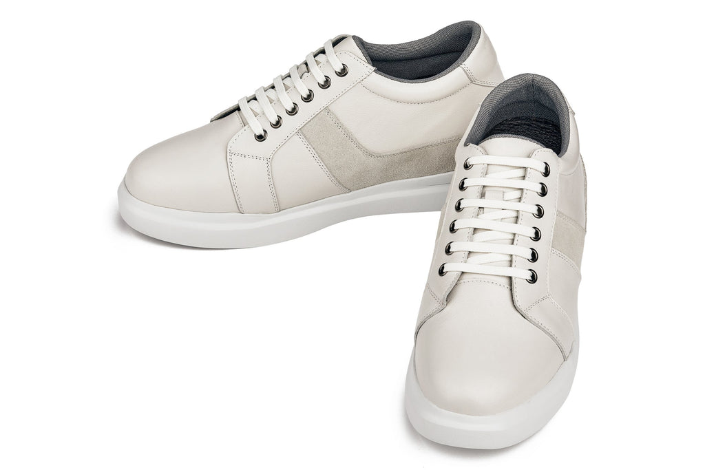 CALTO - K1531 - 3 Inches Taller (Off White) - Lightweight Leather Sneakers - WonderingCloth