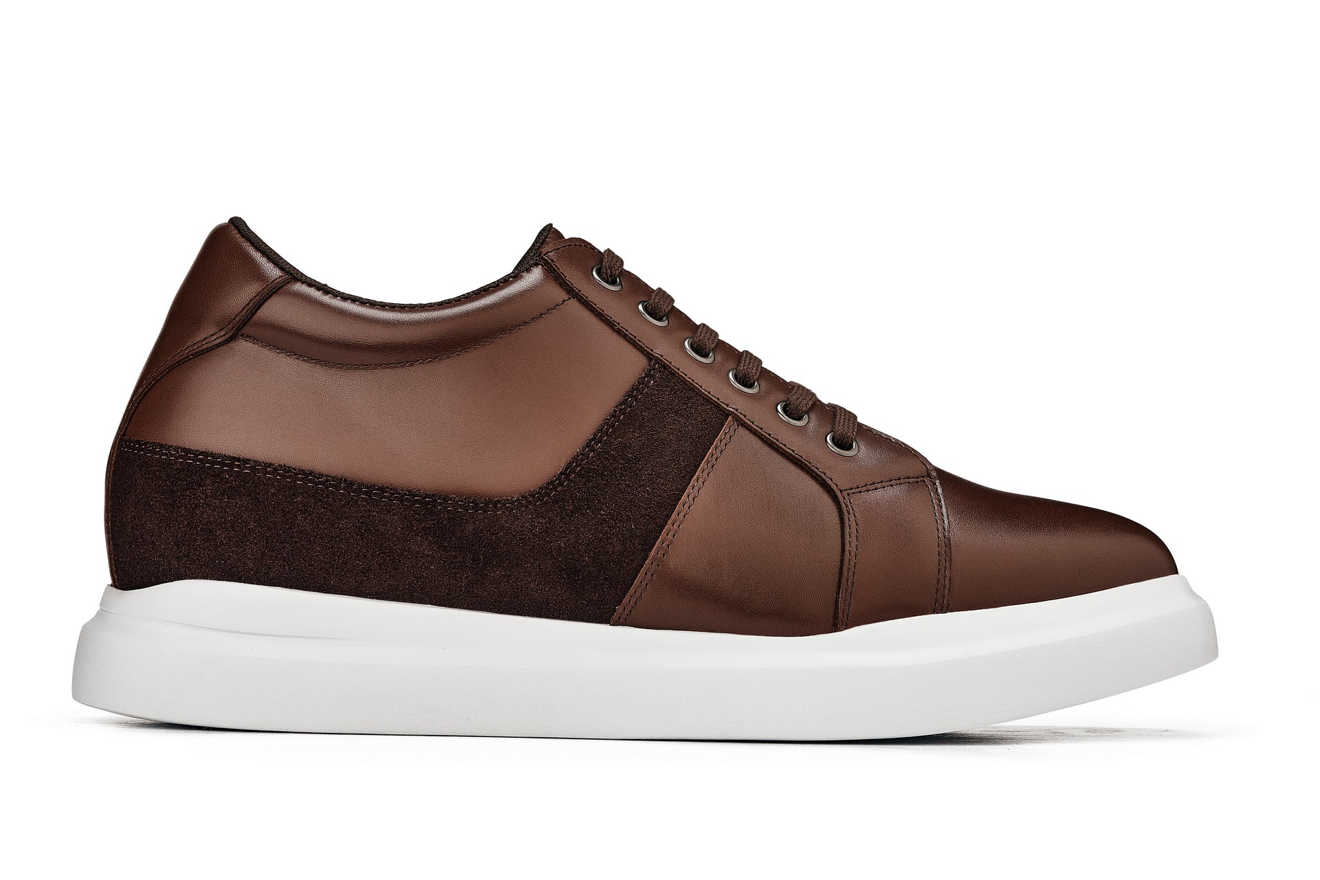CALTO - K1532 - 3 Inches Taller (Coffee Brown) - Lightweight Leather Sneakers - WonderingCloth