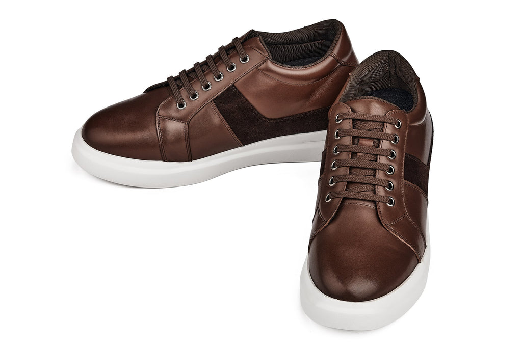 CALTO - K1532 - 3 Inches Taller (Coffee Brown) - Lightweight Leather Sneakers - WonderingCloth