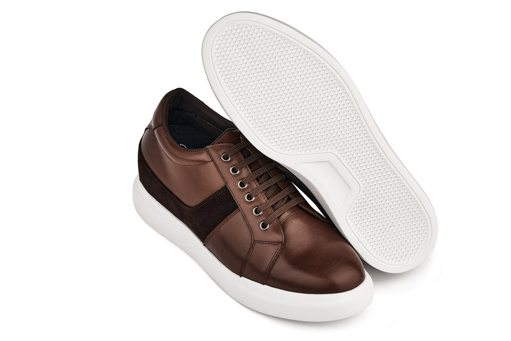 CALTO - K1532 - 3 Inches Taller (Coffee Brown) - Lightweight Leather Sneakers - WonderingCloth