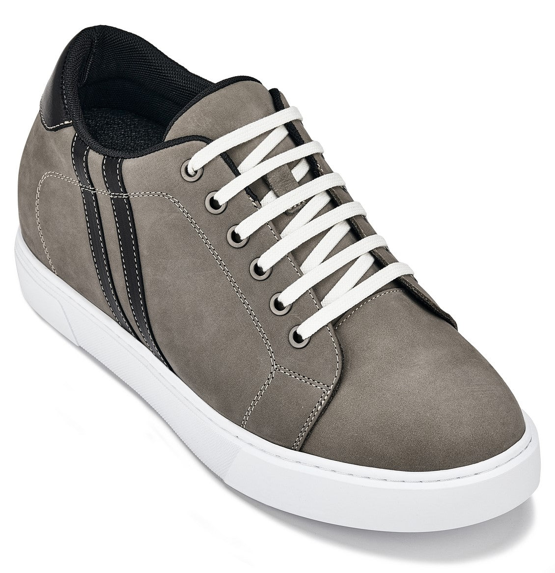 CALTO - K1550 - 2.8 Inches Taller (Nubuck Grey) - Lace Up Casual Sneakers - WonderingCloth